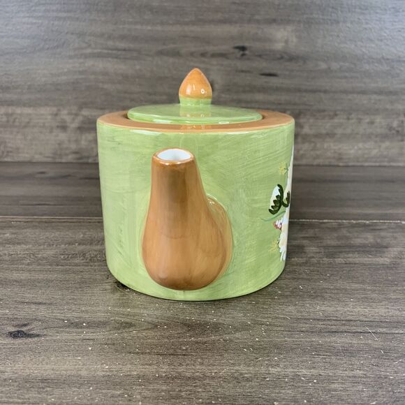 Vintage Teapot Hand Painted Flowers Ceramic Teapot Designpac Green 4 Inch - Picture 4 of 9